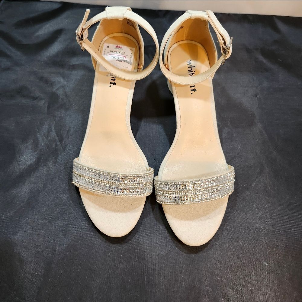 BRAND NEW WHITEMT RHINESTONE STRAP EMBELLISHMENTS LOW BLOCK-HEEL SANDAL
